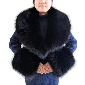 Faux Fur Collar Cuffs Set Warm Fake Fur Scarf Winter Women Fluffy Large Shawl❤️
